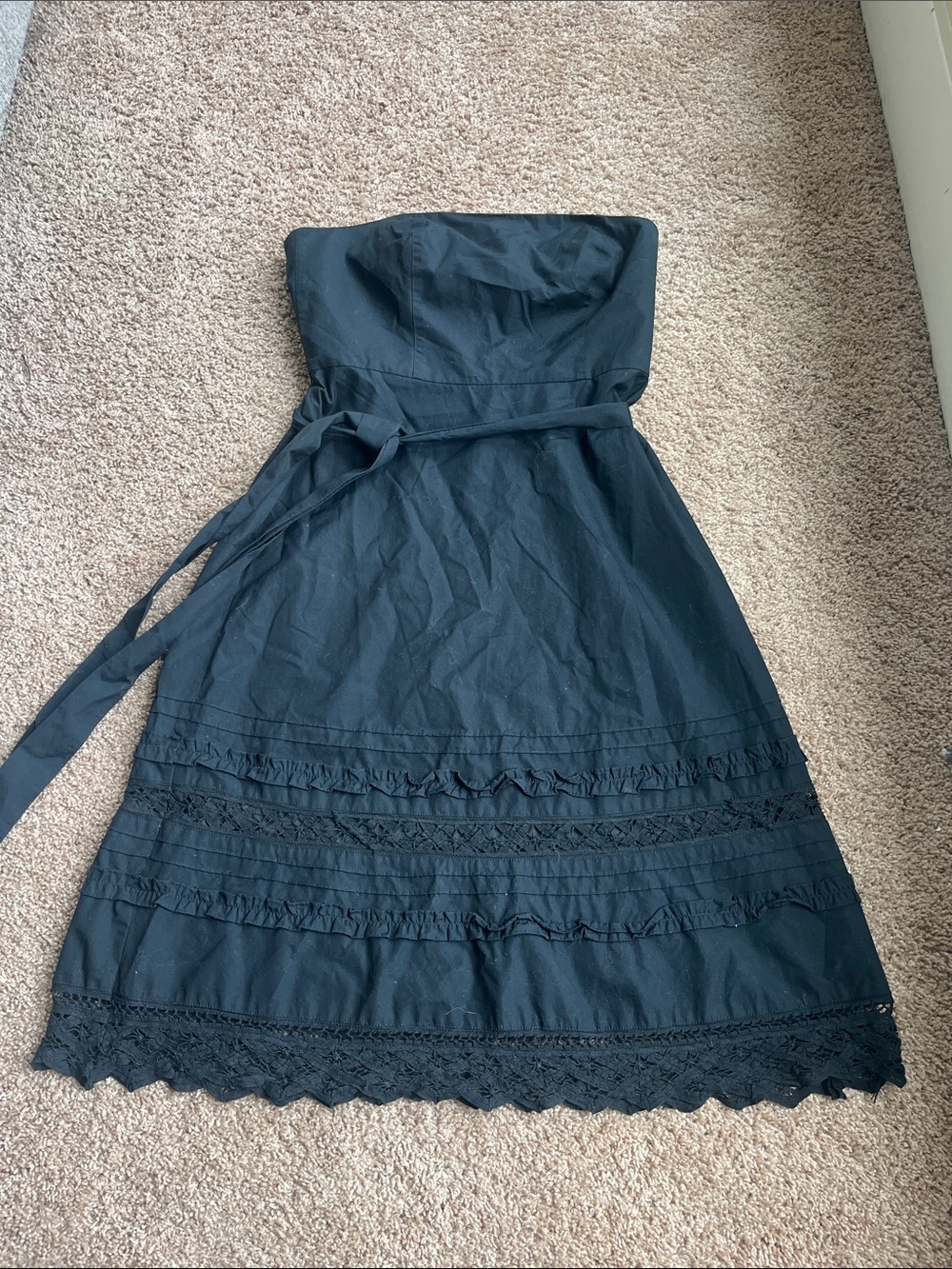 LOFT Strapless Black Sundress with Crochet Trim